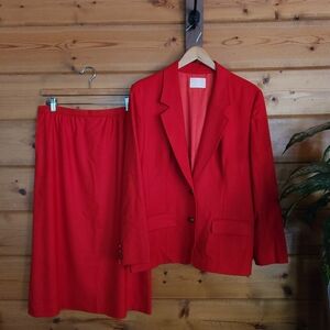Pendleton Vintage Red 100% Virgin Wool Skirt Suit Blazer Jacket 70s 2PCS Size 14